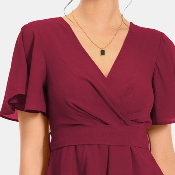 Surplice Neck Flutter Sleeve Dress - Picture 4 of 8